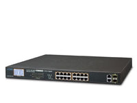 PLANET FGSW-1822VHP 16-Port 10/100 802.3at PoE+ Switch with 2 Gigabit Uplinks and LCD PoE Monitor