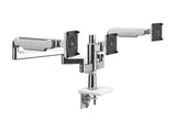 Humanscale X2NTNCCWNTWQTWQTW18 Mflex M2.1, Non Tech Base, Bracket for 3 Monitors, Clamp Mount, Polished Aluminum w/ White Trim, 4 Straight Link