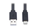 Eaton Tripp Lite U038-003-FL USB-A to USB-C Flat Cable - M/M, USB 2.0, Black, 3 ft. (0.91 m)