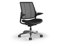 Humanscale S415BM10TL10NFSSNAC Smart Task Chair with 4D Arms, Black Frame, Black Back Mesh, Black Ticino Leather, and Soft Casters