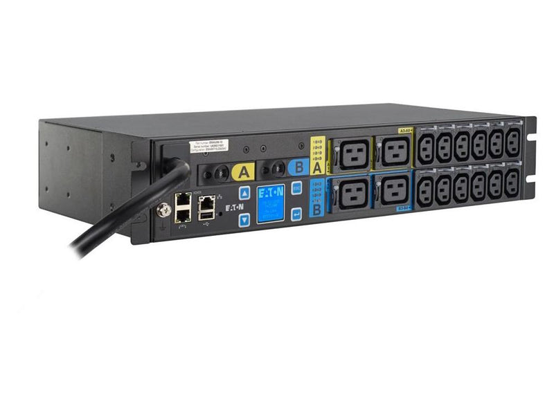 Eaton EMAU06-10 Managed rack PDU, 2U, L6-30P input, 5.76 kW max, 200-240V, 24A, 10 ft cord, Single-phase, Outlets: (12) C13, (4) C19 - Switched - NEMA L6-30P - 12 x IEC 60320 C13, 4 x IEC 60320 C19