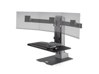 HAT Design Works WNSTE-3-CW-270 Winston-E Sit-Stand Triple Monitor Mount w/ Compact Worksurface, Gray Duotone, 40 lbs, 24IN screen