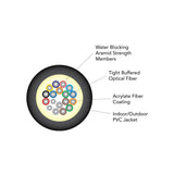 OCC DZ012DSLA9KR DZ Series 12-Fiber Singlemode Bend-Insensitive Indoor/Outdoor Riser Distribution Fiber Optic Cable, Black