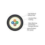 OCC DZ012DSLA9KR DZ Series 12-Fiber Singlemode Bend-Insensitive Indoor/Outdoor Riser Distribution Fiber Optic Cable, Black