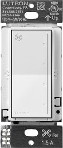 Lutron RRST-ANF-WH RadioRA 3 Sunnata Touch Fan Control; 4-Speed; 1.5A Paddle Fan; AC Motor; Single Pole; Neutral Required; 120V; White