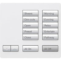Lutron RR-T10RL-SW RadioRA 2 Tabletop Designer Keypad; Works with RA3 Systems; 10 Button with Raise / Lower; All On and All Off; Snow White