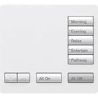 Lutron RR-T5RL-SW RadioRA 2 Tabletop Designer Keypad; Works with RA3 Systems; 5 Button with Raise / Lower; All On and All Off; Snow White