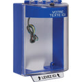STI-13230CB-FR Universal Stopper Dome Cover, Surface Mount, Label Hood with Horn, Custom Label, French, Blue