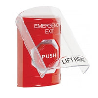 STI SS2028EX-EN Stopper Station Push Button with Shield, Pneumatic Illuminated, 'EMERGENCY EXIT' Label, Red