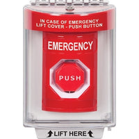 STI SS2038EM-EN Stopper Station Push Button with Universal Stopper Cover, Flush Mount, Pneumatic Illuminated, 'EMERGENCY' Label, Red