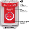 STI SS2049ZA-EN Indoor/Outdoor Flush Stopper Station with Horn and Turn-to-Reset, Illuminated, Custom-Label, Red