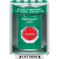STI SS2178EX-EN Green Indoor / Outdoor Surface Pneumatic (Illuminated) Stopper Station with EMERGENCY EXIT Label