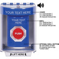 STI SS2484ZA-EN Momentary Stopper Station with Horn, Surface Mount, Indoor / Outdoor, Custom Text Label in English, Blue