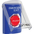 STI SS2428EX-EN Indoor Only Flush or Surface Pneumatic, Illuminated, Stopper Station with EMERGENCY EXIT, Blue