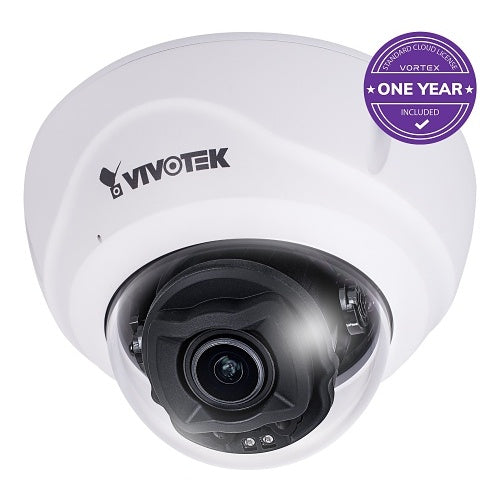 VIVOTEK FD837-HTV-1Y VORTEX 5MP IP67 & IK10 Dome, 2.7-13.5mm Remote Focus P-Iris Lens, with 1-year VSaaS License, White, 30-Day Video Onboard Storage, NDAA and TAA Compliant