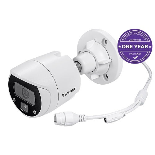 VIVOTEK IB639-1Y VORTEX 2MP IP66 & IK10 Bullet, 2.8mm Lens, with 1-year VSaaS License, White, 30-Day Video Onboard Storage, NDAA and TAA Compliant