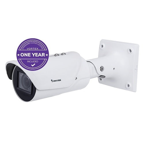 VIVOTEK IB837-HT-1Y VORTEX 5MP Bullet, 2.7-13.5mm Remote Focus P-Iris Lens, with 1-year VSaaS License, White, 30-Day Video Onboard Storage, NDAA and TAA Compliant