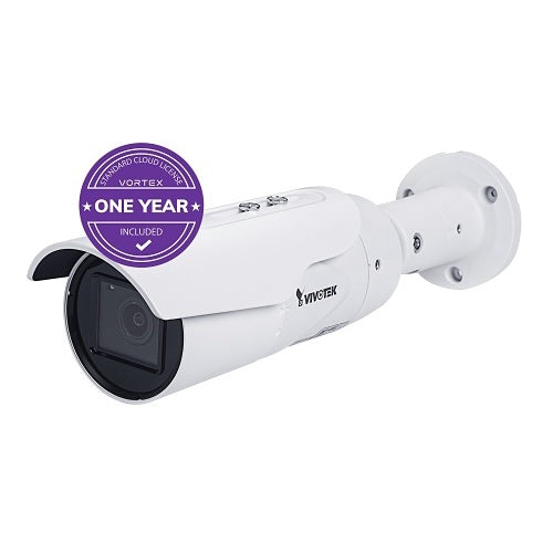 VIVOTEK IB839-EHT-1Y VORTEX 5MP IP66 & IK10 Bullet, 2.8-10mm Remote Focus Lens, with 1-year VSaaS License, White, 30-Day Video Onboard Storage, NDAA and TAA Compliant