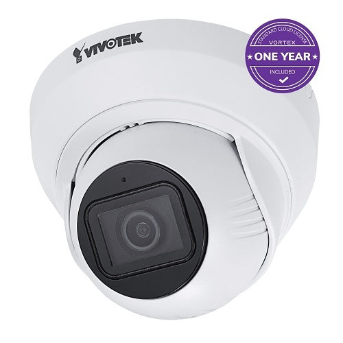 VIVOTEK IT839-H-1Y VORTEX 5MP IP66 & IK08 Turret, 2.8mm Lens, with 1-year VSaaS License, White, 30-Day Video Onboard Storage, NDAA and TAA Compliant