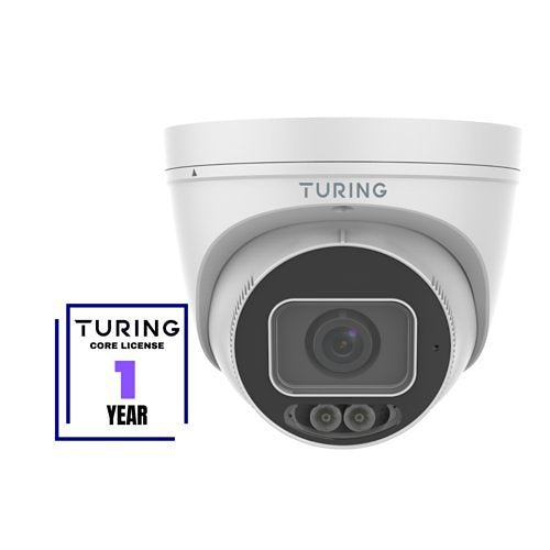 Turing Video TP-MED4M28C-1Y CORE AI VSaaS License-Enabled 4MP VibrantView Full Color Turret IP Camera, 2.8mm Lens, NDAA Compliant, White