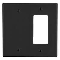 Hubbell PJ1326BK Wall Plate, Two Gangs, One Decorator Opening and One Blank, Black