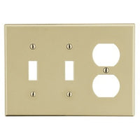 Hubbell P28I Wall Plate, Ivory, Three Gangs with Two Toggle Switches and One Duplex Outlet