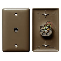 Hubbell NS730 Single Gang 4-Conductor Plates with Jack, 6-Position, Screw Terminal, Brown