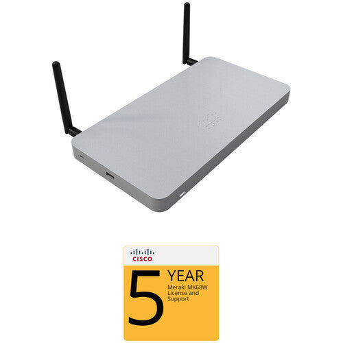 Cisco Meraki MX68W Router/Security Appliance with 5-Year Advanced Security License and Support