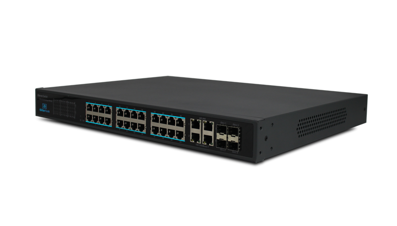 Silarius SIL-SW24POE 28 Ports POE switch with 24/100MB Ports PoE+, 4 Gigabit Uplinks, and 4 SFP Slots Uplink - 370W POE