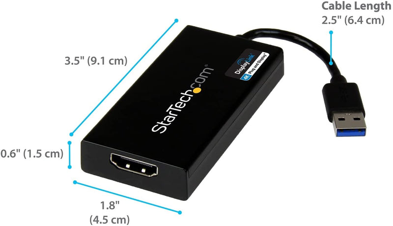 StarTech.com USB 3.0 to HDMI Adapter - 4K 30Hz Ultra HD - DisplayLink Certified - USB Type-A to HDMI Display Adapter Converter for Monitor - External Video & Graphics Card - Mac & Windows (USB32HD4K)