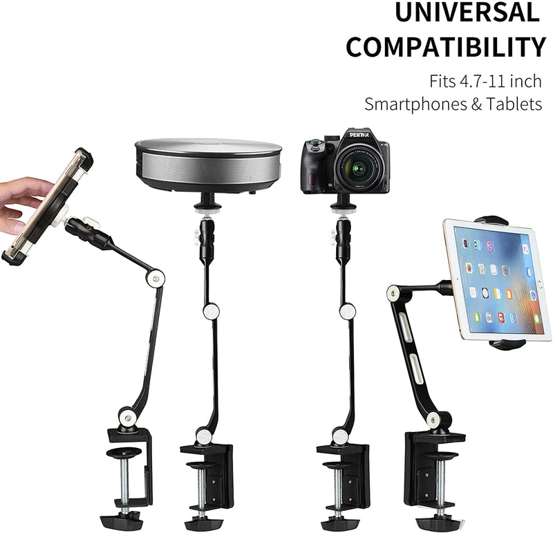 IN STOCK! Suptek YF208B Aluminum Alloy Cell Phone Desk Mount Stand 360° Tablet Stand and Holders Adjustable for iPad, iPhone, Samsung, Asus and More 4.7-11 inch Devices, Good for Bed, Kitchen, Office