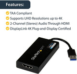 StarTech.com USB 3.0 to HDMI Adapter - 4K 30Hz Ultra HD - DisplayLink Certified - USB Type-A to HDMI Display Adapter Converter for Monitor - External Video & Graphics Card - Mac & Windows (USB32HD4K)