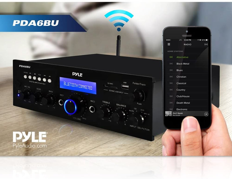 Pyle PDA6BU 200-Watt Bluetooth® Stereo Amp Receiver with USB & SD™ Card Readers