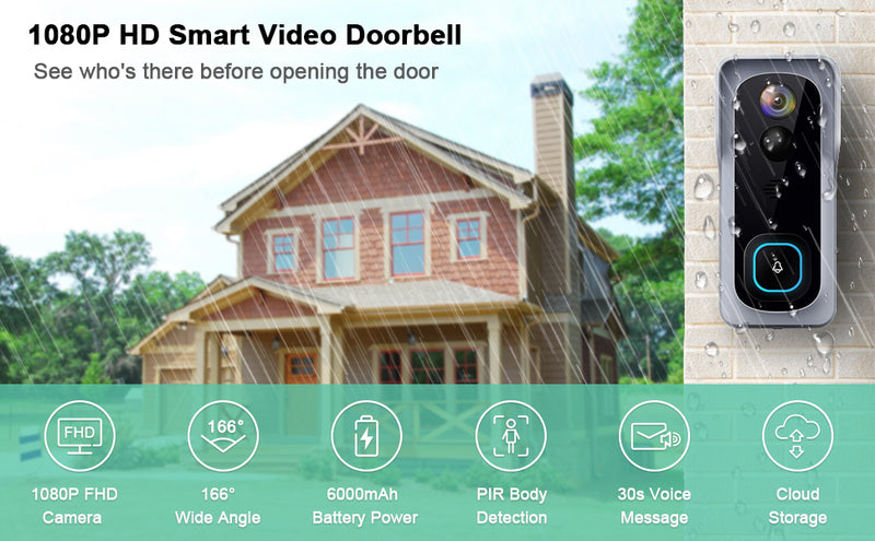 Silarius SIL-DOORBELL2MPBSDB 2MP, WiFi Battery Powered Smart Doorbell Camera + Chime (Outdoor IP65), Cloudedge app , includes 32GB MicroSD card
