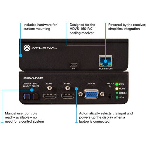 Atlona® AT-HDVS-150-KIT HDBaseT TX/RX with Three-Input Switcher and HD Scaler Kit