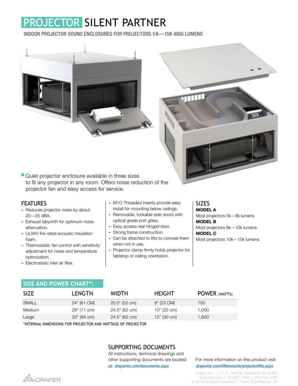 Draper 300388 Silent Partner Projector Enclosure 110V - Model B