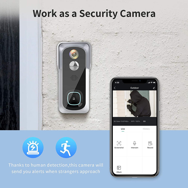 Silarius SIL-DOORBELL2MPBSDB 2MP, WiFi Battery Powered Smart Doorbell Camera + Chime (Outdoor IP65), Cloudedge app , includes 32GB MicroSD card