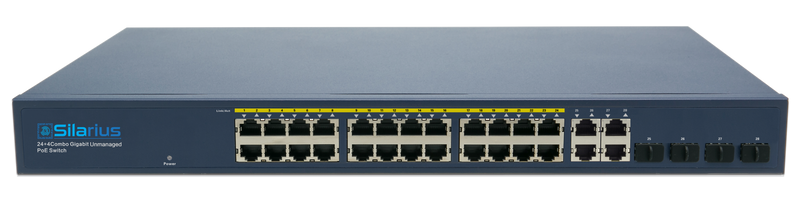 Silarius SIL-A24POE1G450 28 Ports POE+ switch with 24 Gigabit Ports PoE+, 4 Gigabit Uplinks, and 4 SFP Slots Uplink - 450W POE+