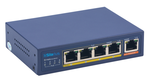 Silarius SIL-SWPP4P65 PoE Powered 5-Port Gigabit Switch with PoE Passthrough, 65W Power Budget for Powering up to 4 PoE Network Devices via Cat5e/Cat6 RJ45 Network Cables - 30W per output port