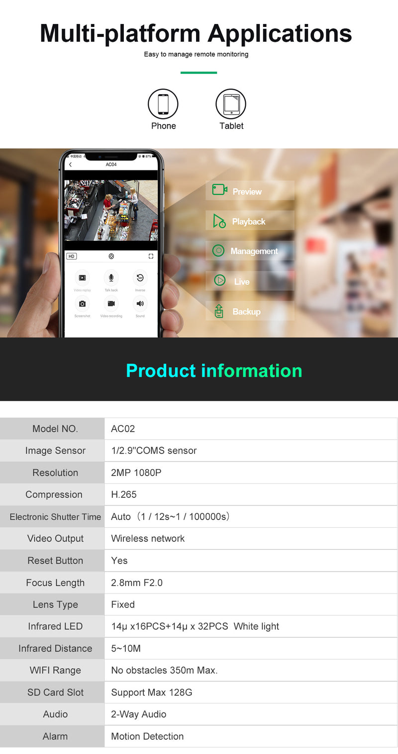 Silarius SIL-LIGHTSWIFI2MP28 WiFi, APP enabled, fixed, 2MP full HD, Alarm lights, Outdoor camera, 2-Way Audio - 2.8mm lens